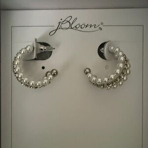 bloom Elegant Silver Pearl Hoop Earrings